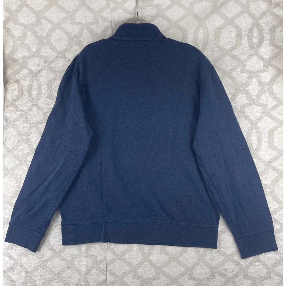 Polo Ralph Lauren Mens Medium Navy Blue Herringbone Quarter Zip Pullover Sweater